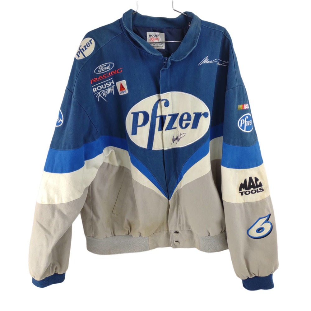 Vintage NASCAR Mark Martin #6 AUTOGRAPHED Pfizer Ford Roush Racing Jacket Sz XL